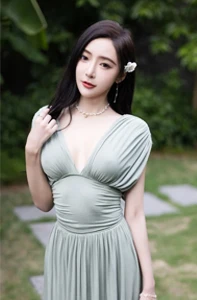[内购无水印]王馨瑶Yanni写真：豆绿色连衣裙配白色泳衣，性感御姐高颜值