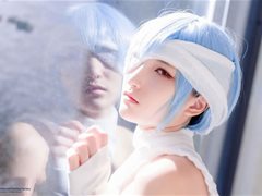 白纱条缠身的蓝银灰头发女孩无圣光写真