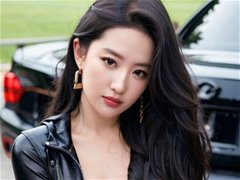 公园里穿黑色胶皮衣的AI换脸美女