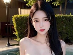 华灯初上泳池里的AI美女如花似玉