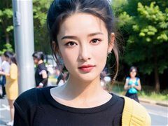 长发飘飘的AI换脸美女明亮桔色风福利图