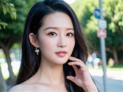 长发飘飘的AI换脸美女亮丽红艳福利图