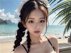 度假风海岛上的AI美女大晒美腿好身材2